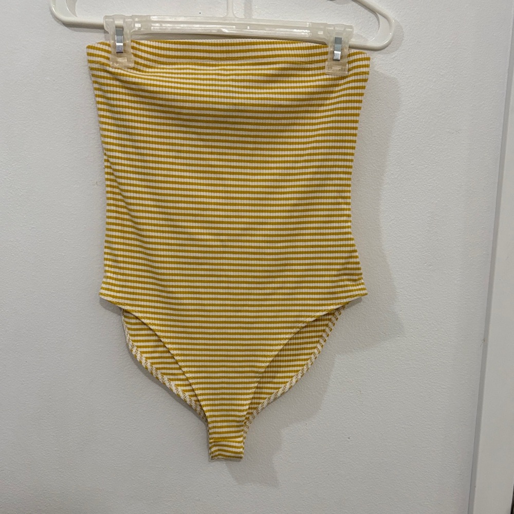 Forever 21 Yellow Striped High-Waisted Bodysuit